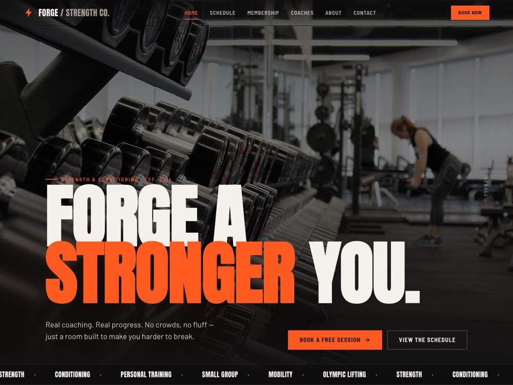Forge Strength Co. — strength & conditioning gym website designed and built by Frontbits