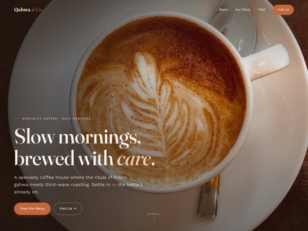 Qahwa & Co. — specialty coffee house website designed and built by Frontbits